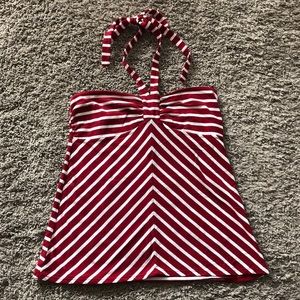 LOFT Red & White Striped Tank with Tie Neck
